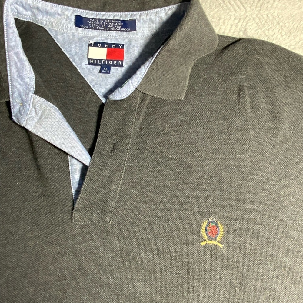 Tommy Hilfiger Vintage Crest Polo Shirt XL Gray Button Placket